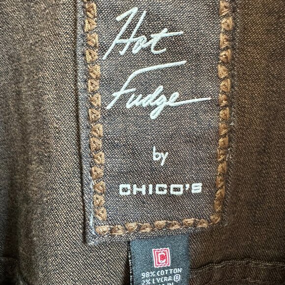 Chico's Denim Jacket Size 1 (8-10 Medium) Midnight Blue with Brown Rolled Cuffs - Picture 6 of 6
